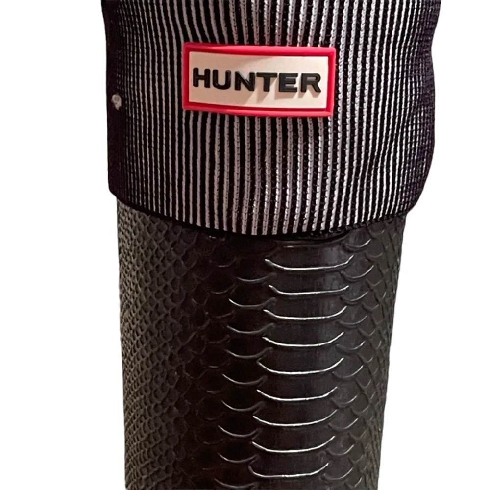 HUNTER Black/White Cuff  Fleece Welly/Boot Socks Size L